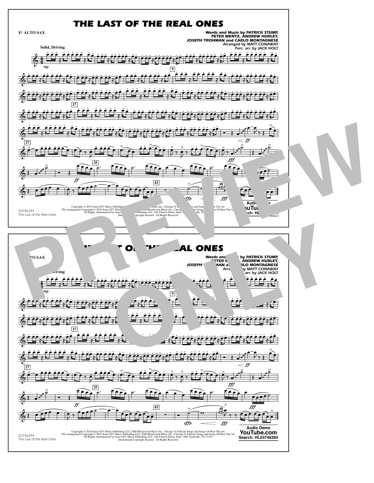 Fall Out Boy Last Of The Real Ones Arr Matt Conaway Eb Alto Sax Sheet Music Pdf Notes Chords Pop Score Marching Band Download Printable Sku 410753
