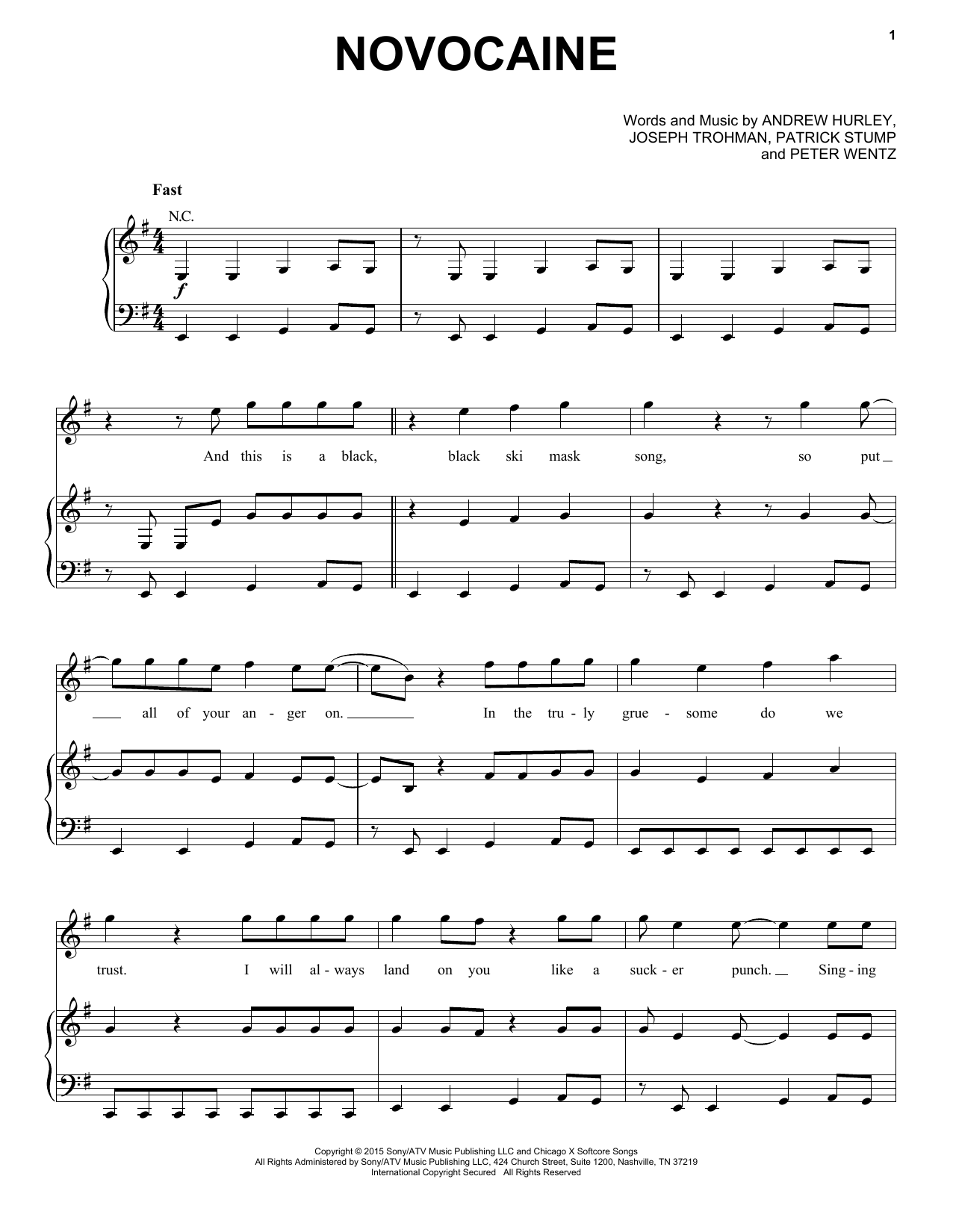 Fall Out Boy Novocaine sheet music notes and chords. Download Printable PDF.