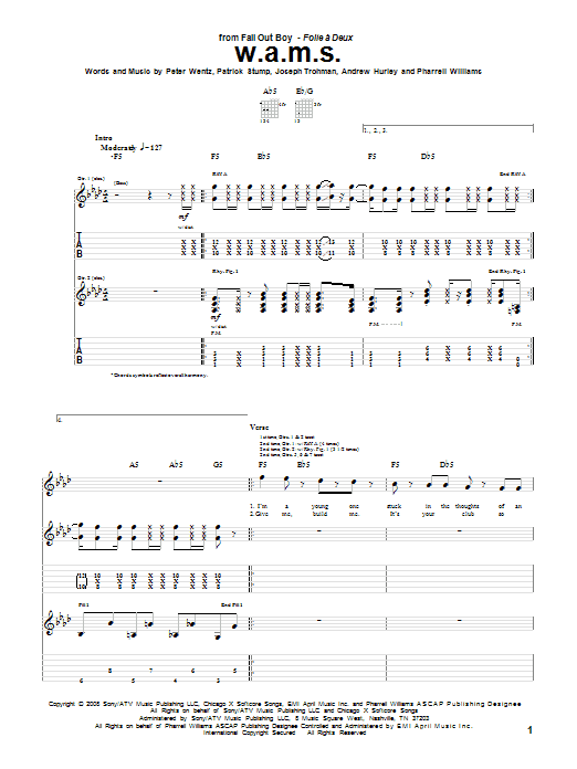 Fall Out Boy W.A.M.S. sheet music notes and chords. Download Printable PDF.