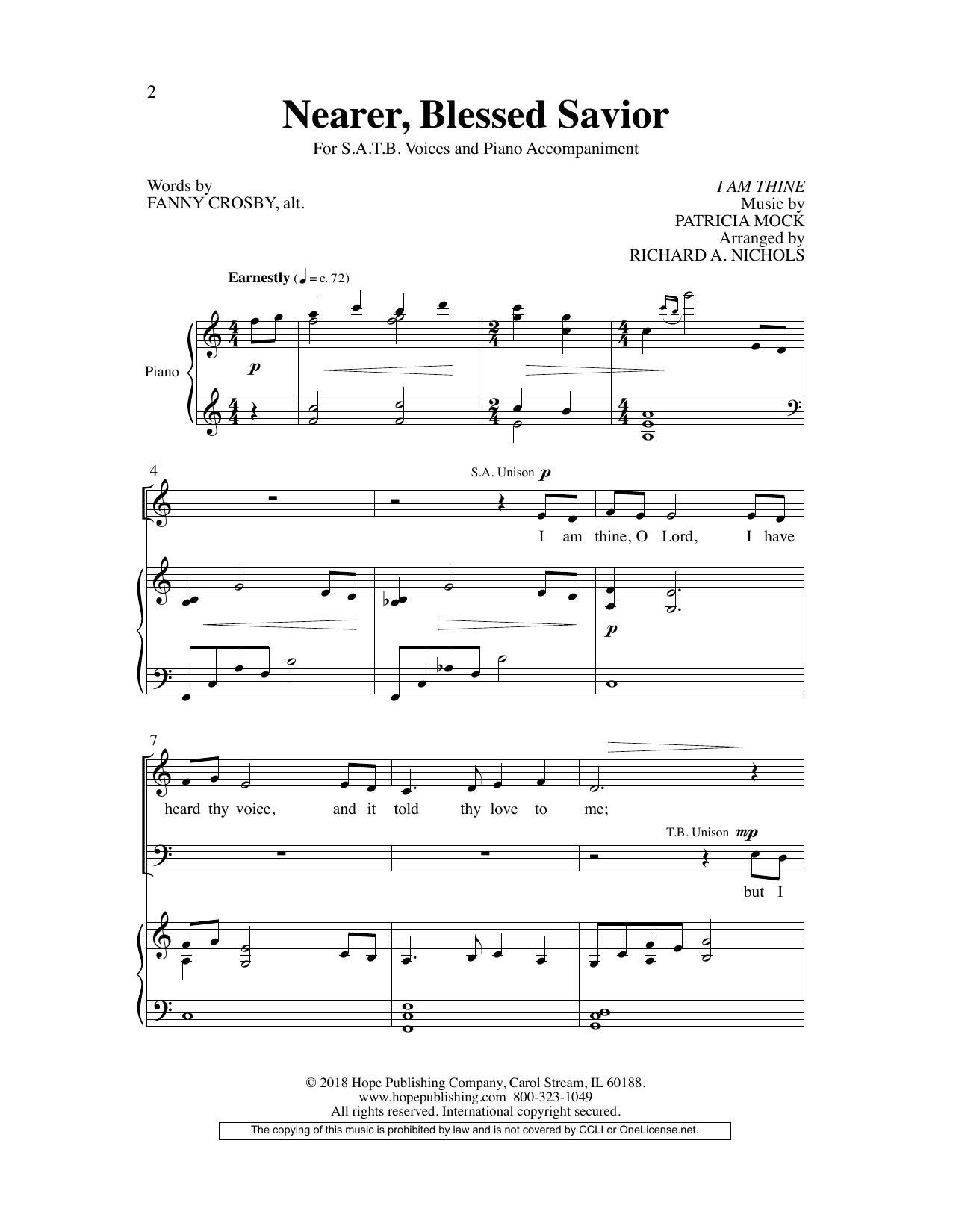 Learn to play Fanny Crosby Nearer, Blessed Savior sheet music for SATB Choir in minutes. Price: 3.9900$ Fanny Crosby Nearer, Blessed Savior sheet music notes and chords arranged for SATB Choir