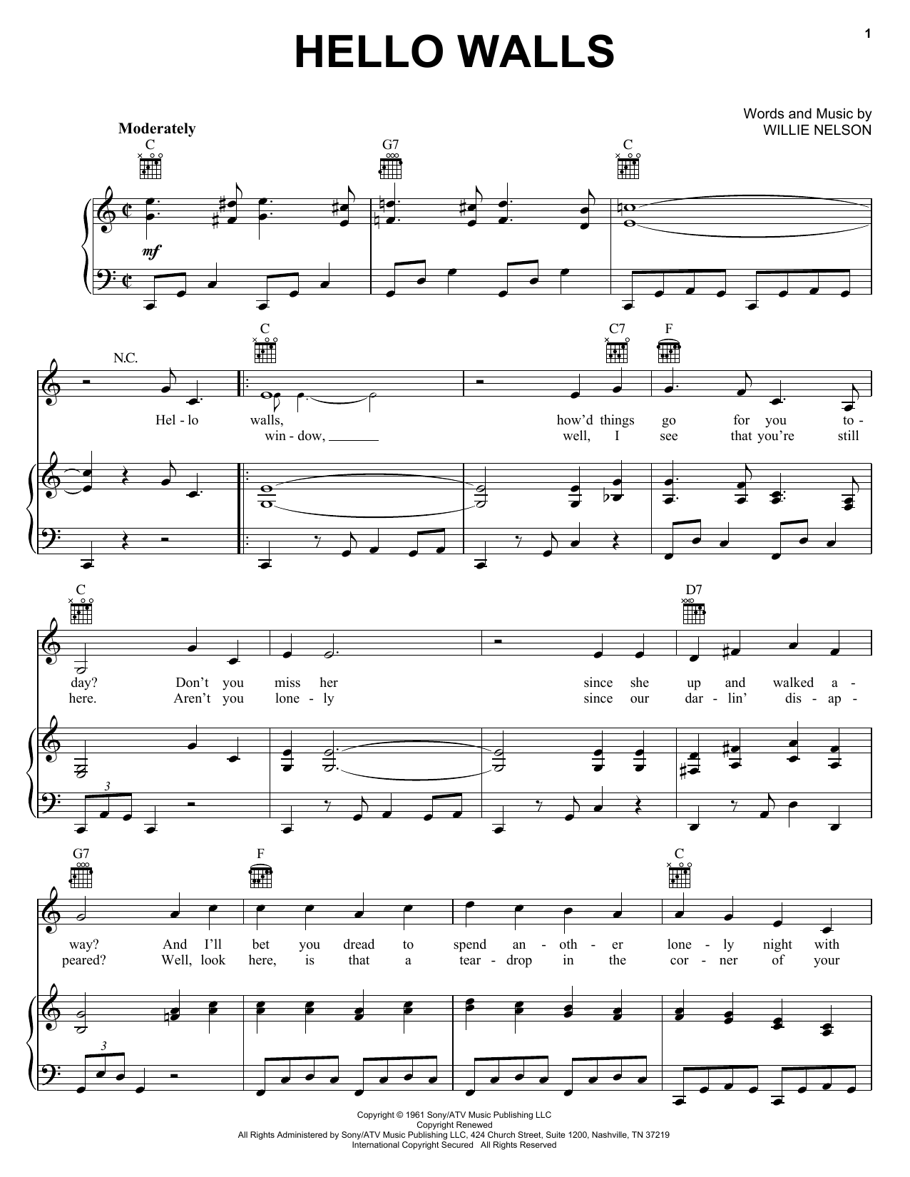 Faron Young Hello Walls sheet music notes and chords. Download Printable PDF.