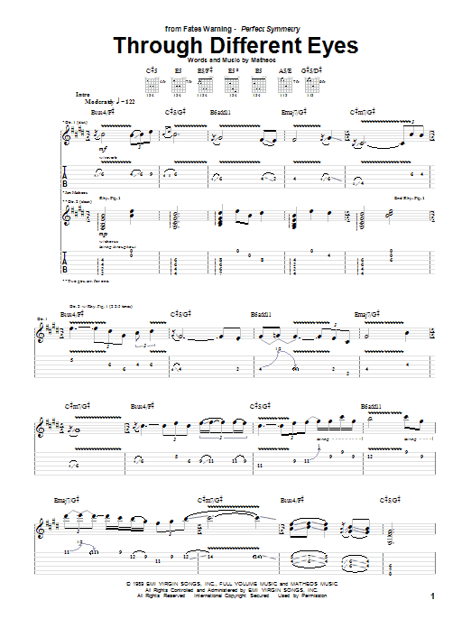 Fates Warning Through Different Eyes sheet music notes and chords. Download Printable PDF.