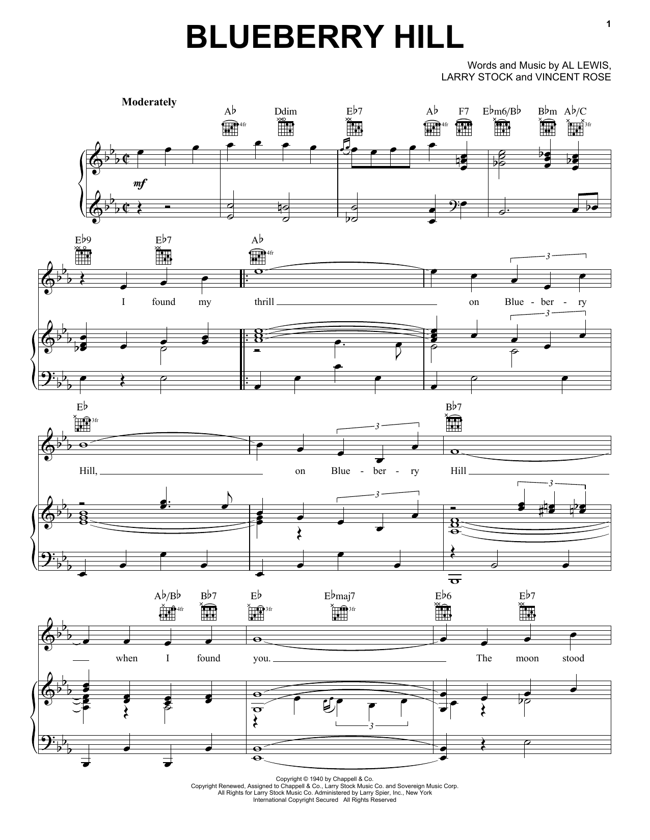 Learn to play Fats Domino Blueberry Hill sheet music for SATB Choir in minutes. Fats Domino Blueberry Hill sheet music notes and chords. Download Printable PDF.