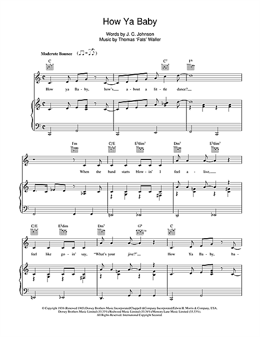 Fats Waller How Ya Baby sheet music notes and chords. Download Printable PDF.