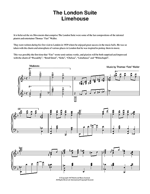 Learn to play Fats Waller Limehouse (from The London Suite) sheet music for Piano Solo in minutes. Fats Waller Limehouse (from The London Suite) sheet music notes and chords. Download Printable PDF.
