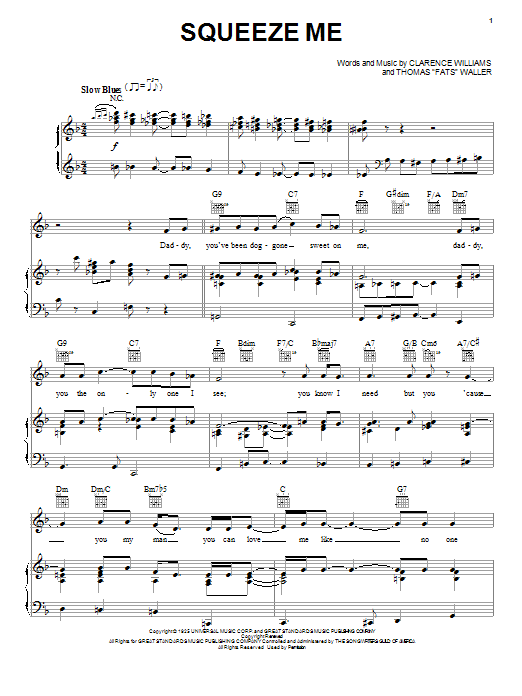 Fats Waller Squeeze Me sheet music notes and chords. Download Printable PDF.