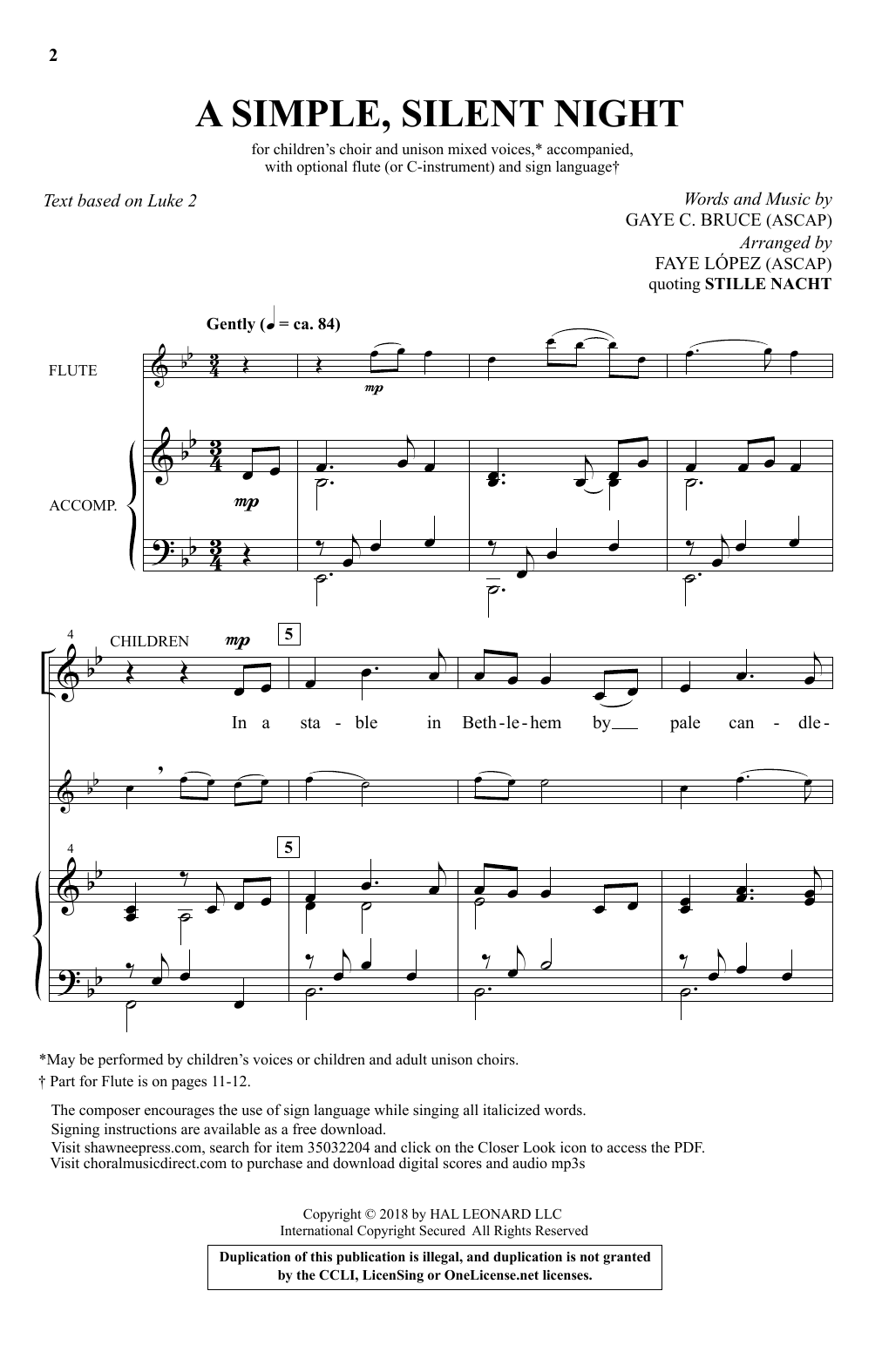 Learn to play Faye López A Simple, Silent Night sheet music for Unison Choir in minutes. Price: 3.9900$ Faye López A Simple, Silent Night sheet music notes and chords arranged for Unison Choir