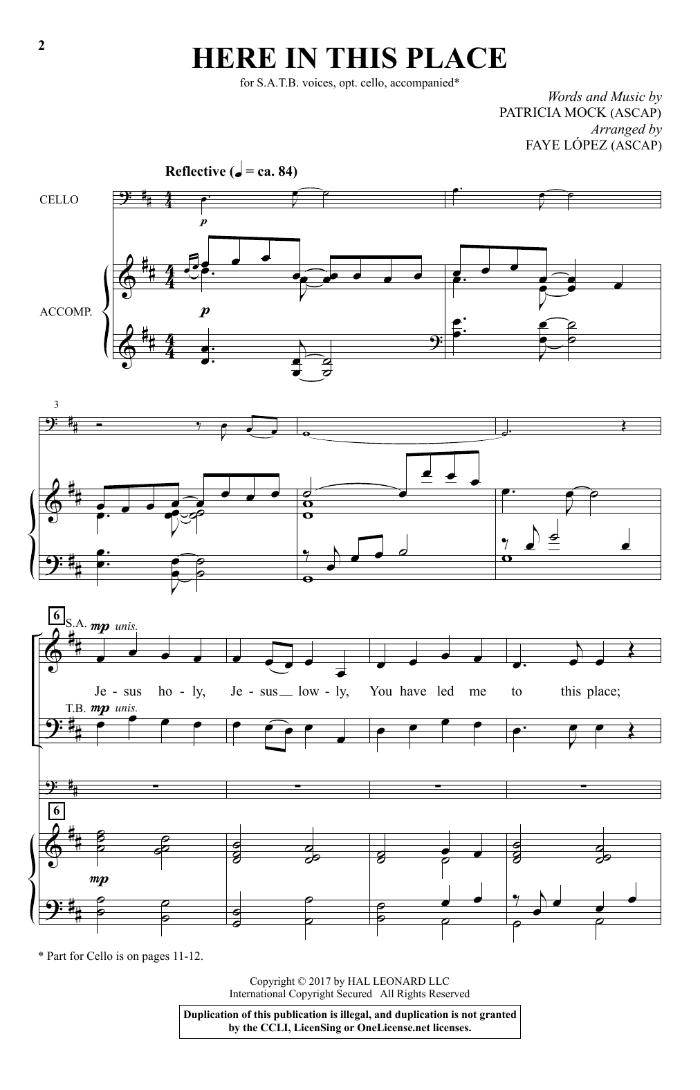 Learn to play Patricia Mock Here In This Place (arr. Faye Lopez) sheet music for SATB Choir in minutes. Price: 3.9900$ Patricia Mock Here In This Place (arr. Faye Lopez) sheet music notes and chords arranged for SATB Choir