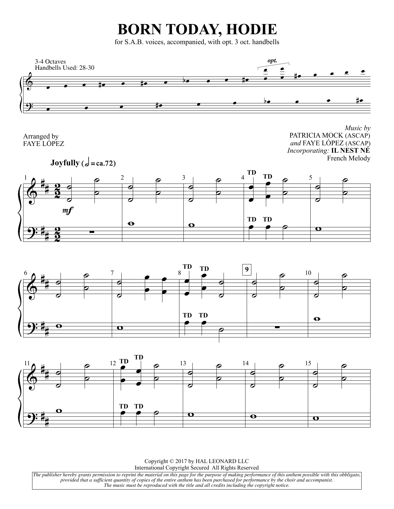 Learn to play Faye López Born Today, Hodie! - Handbells sheet music for Choir Instrumental Pak in minutes. Faye López Born Today, Hodie! - Handbells sheet music notes and chords