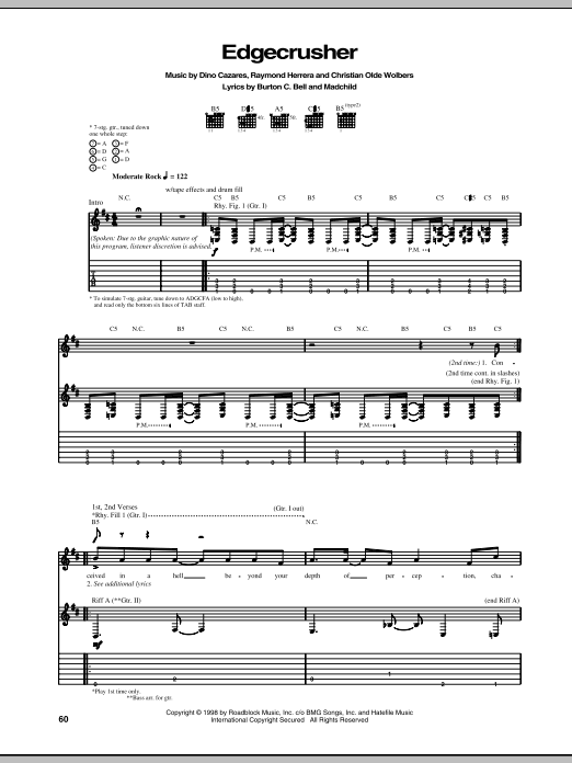 Fear Factory Edgecrusher sheet music notes and chords. Download Printable PDF.