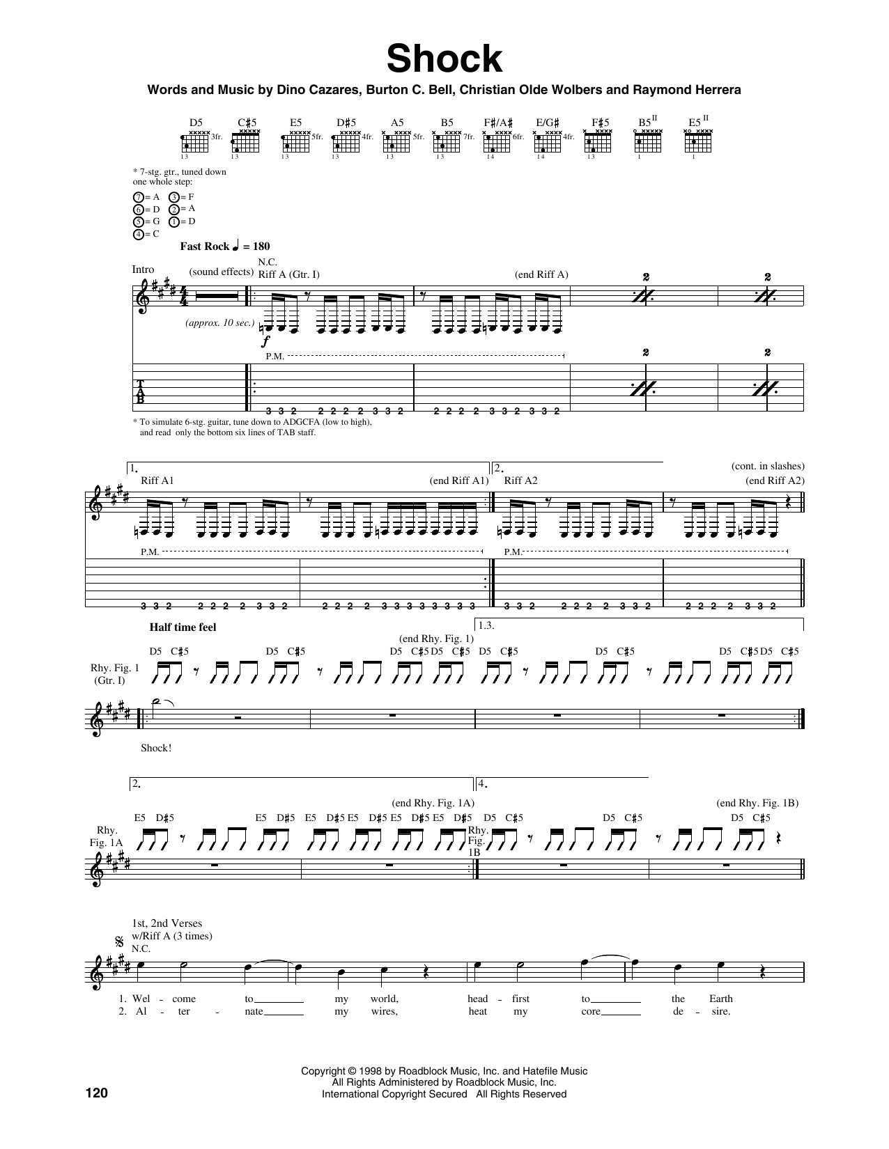 Fear Factory Shock sheet music notes and chords. Download Printable PDF.