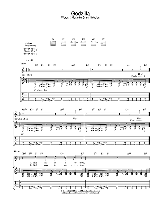 Feeder Godzilla sheet music notes and chords. Download Printable PDF.