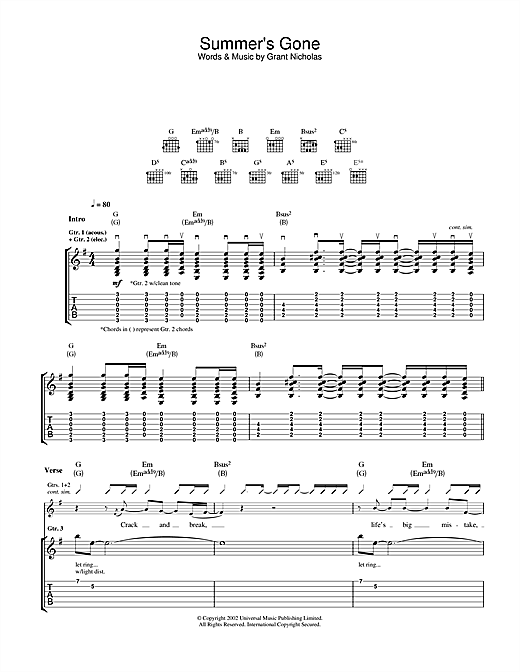 Feeder Summer's Gone sheet music notes and chords. Download Printable PDF.