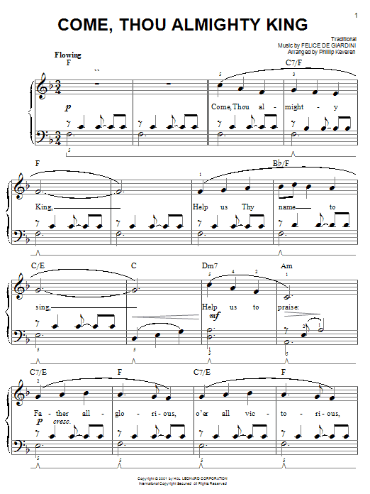 Felice de Giardini Come, Thou Almighty King sheet music notes and chords. Download Printable PDF.