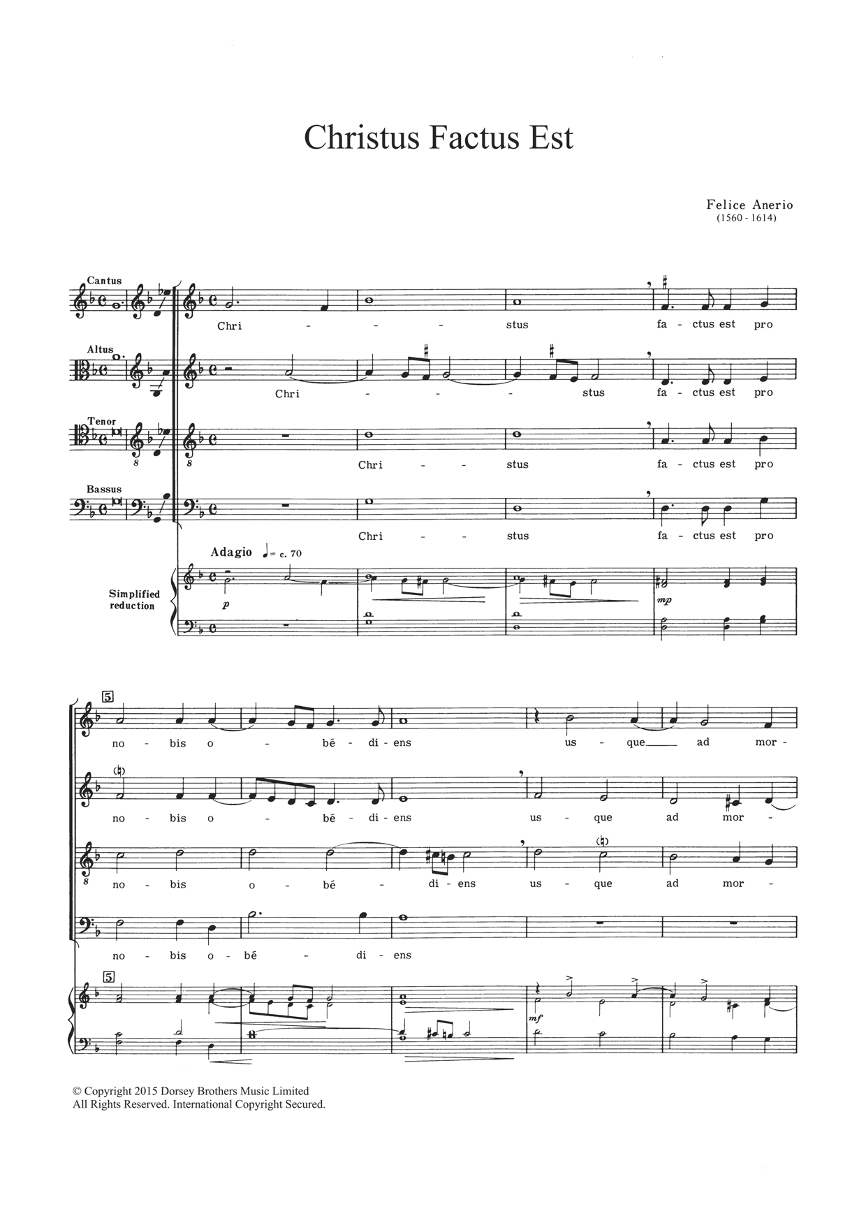 Felice Anerio Christus Factus Est sheet music notes and chords. Download Printable PDF.