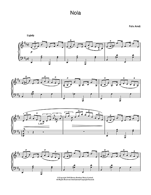 Felix Arndt Nola sheet music notes and chords. Download Printable PDF.