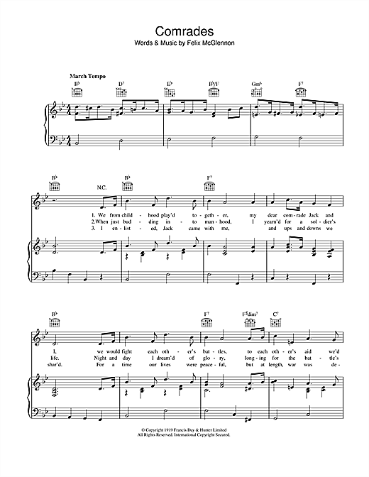 Felix McGlennon Comrades sheet music notes and chords. Download Printable PDF.