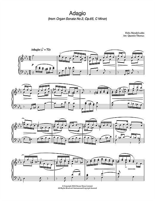 Learn to play Felix Mendelssohn Adagio From Organ Sonata No.2, Op. 65 sheet music for Piano Solo in minutes. Felix Mendelssohn Adagio From Organ Sonata No.2, Op. 65 sheet music notes and chords. Download Printable PDF.