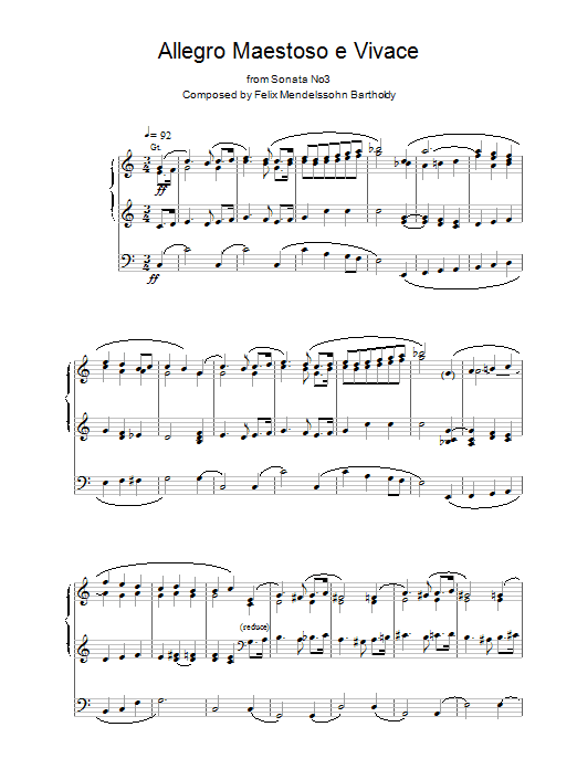 Felix Mendelssohn Allegro Maestoso e Vivace from Sonata No.3 sheet music notes and chords. Download Printable PDF.