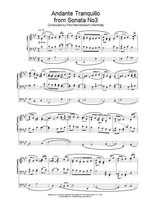 Felix Mendelssohn Andante Tranquillo from Sonata No.3 sheet music notes and chords. Download Printable PDF.