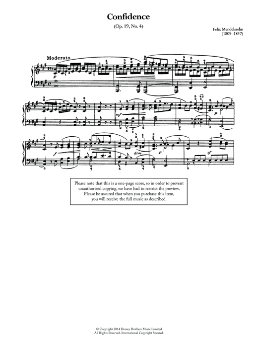 Felix Mendelssohn Confidence Op.19, No.4 sheet music notes and chords. Download Printable PDF.