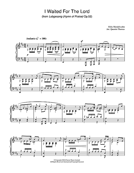 Learn to play Felix Mendelssohn I Waited For The Lord sheet music for Piano Solo in minutes. Felix Mendelssohn I Waited For The Lord sheet music notes and chords