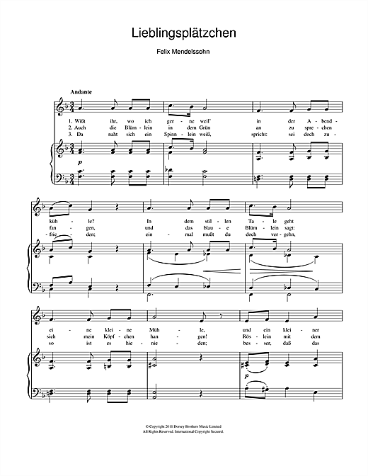 Felix Mendelssohn Lieblingsplatzchen sheet music notes and chords. Download Printable PDF.