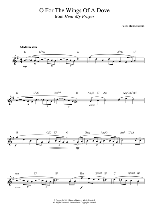 Learn to play Felix Mendelssohn O For The Wings Of A Dove sheet music for Piano Solo in minutes. Felix Mendelssohn O For The Wings Of A Dove sheet music notes and chords. Download Printable PDF.