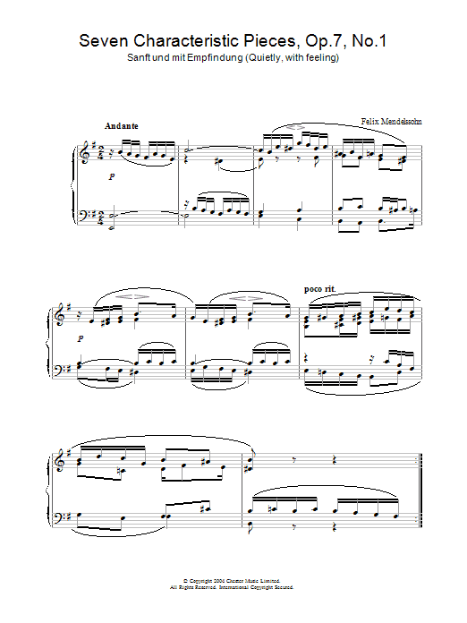 Felix Mendelssohn Seven Characteristic Pieces, Op.7, No.1 sheet music notes and chords. Download Printable PDF.