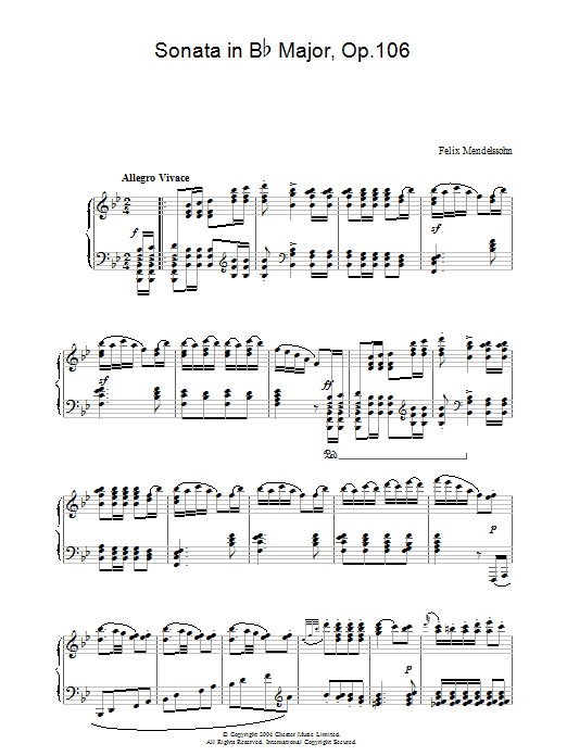 Felix Mendelssohn Sonata in B Flat Major, Op.106 sheet music notes and chords. Download Printable PDF.