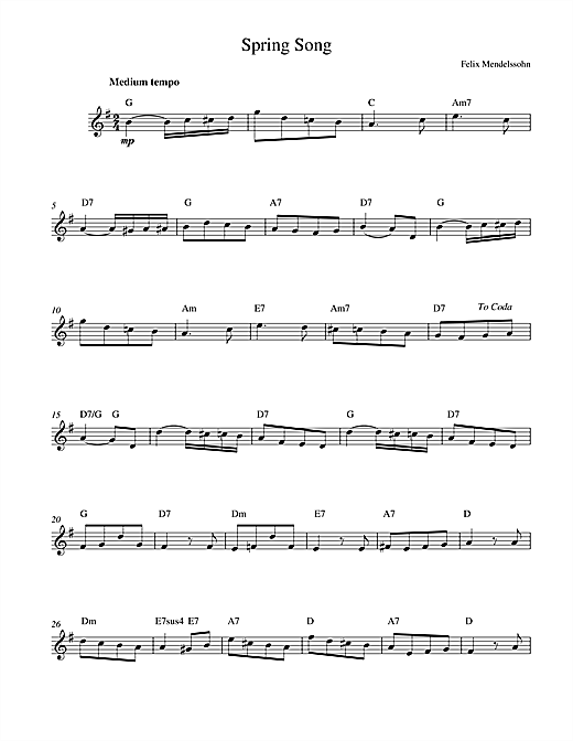 Felix Mendelssohn Spring Song, from Songs Without Words, Op.62 sheet music notes and chords. Download Printable PDF.