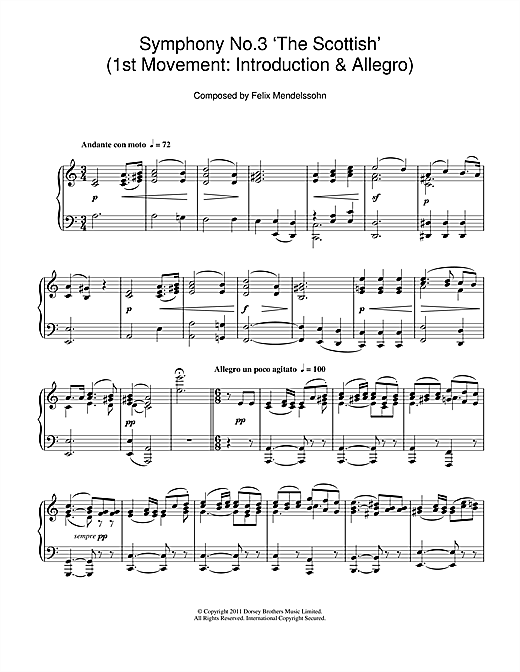 Learn to play Felix Mendelssohn Symphony No.3 ‘The Scottish' (1st Movement: Introduction & Allegro) sheet music for Piano Solo in minutes. Felix Mendelssohn Symphony No.3 ‘The Scottish' (1st Movement: Introduction & Allegro) sheet music notes and chords. Download Printable PDF.