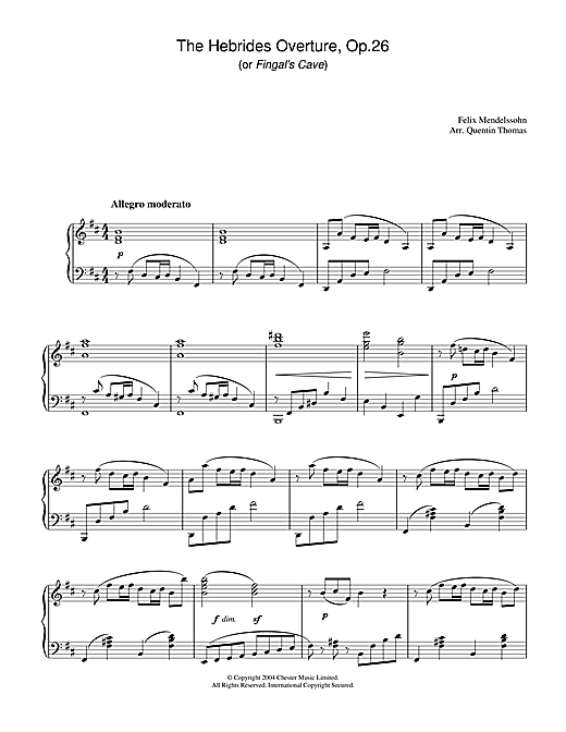 Learn to play Felix Mendelssohn The Hebrides Overture, Op.26 sheet music for Piano Solo in minutes. Felix Mendelssohn The Hebrides Overture, Op.26 sheet music notes and chords. Download Printable PDF.