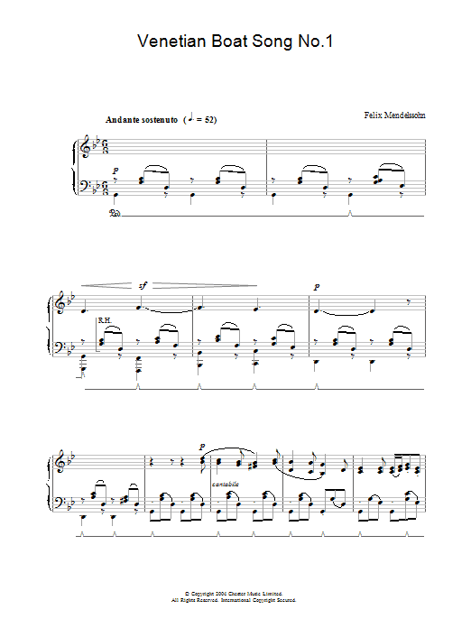 Felix Mendelssohn Venetian Boat Song No.1 sheet music notes and chords. Download Printable PDF.