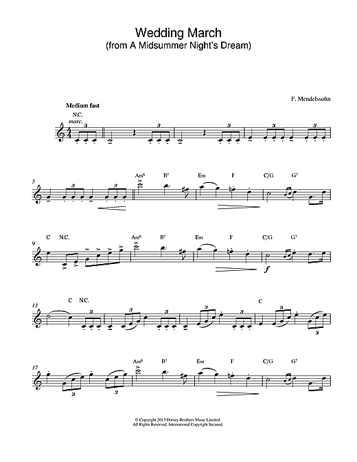 Felix Mendelssohn Wedding March (from A Midsummer Night's Dream) sheet music notes and chords. Download Printable PDF.