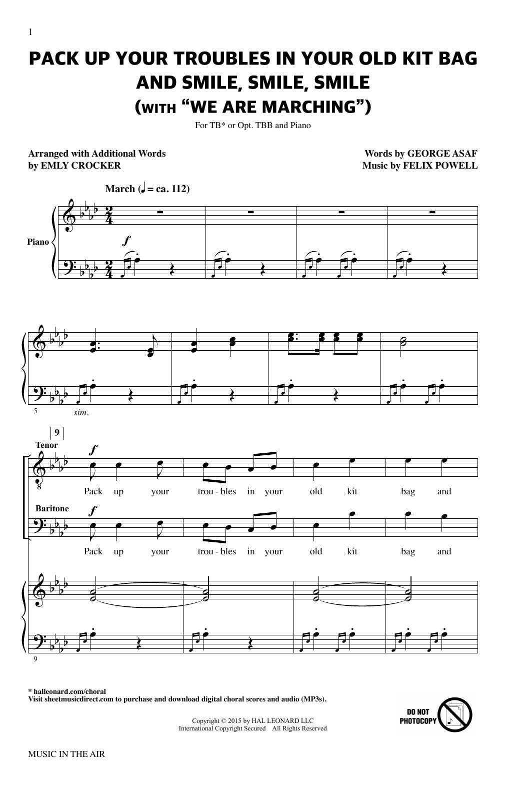 Felix Powell Pack Up Your Troubles In Your Old Kit Bag And Smile, Smile, Smile (from Music In The Air) sheet music notes and chords. Download Printable PDF.