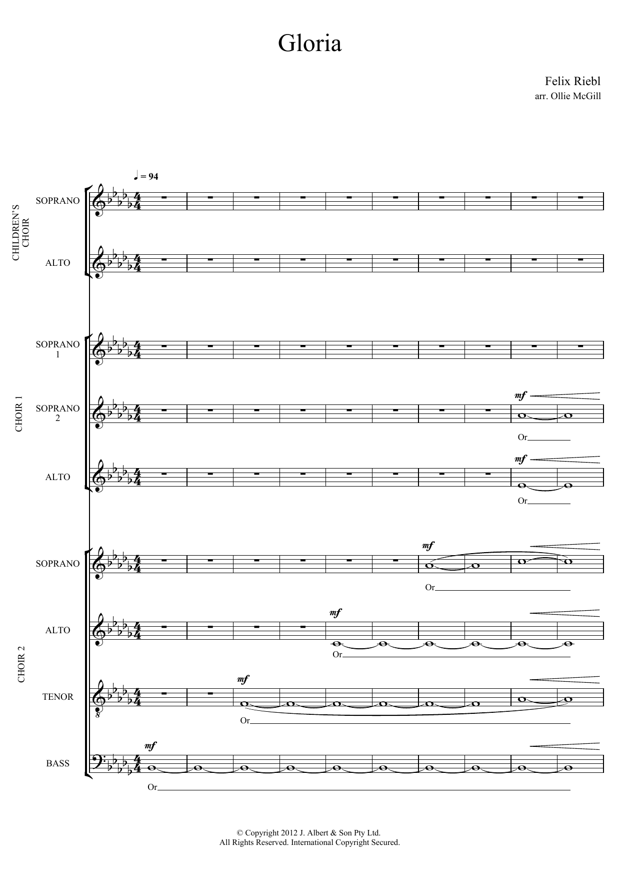 Learn to play Felix Riebl Gloria (arr. Ollie McGill) sheet music for SATB Choir in minutes. Price: 3.9900$ Felix Riebl Gloria (arr. Ollie McGill) sheet music notes and chords arranged for SATB Choir