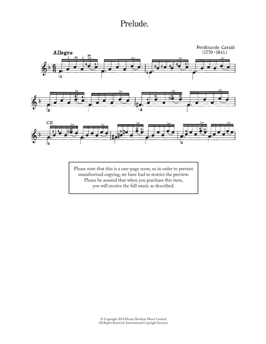 Learn to play Ferdinando Carulli Prelude sheet music for Solo Guitar in minutes. Ferdinando Carulli Prelude sheet music notes and chords. Download Printable PDF.