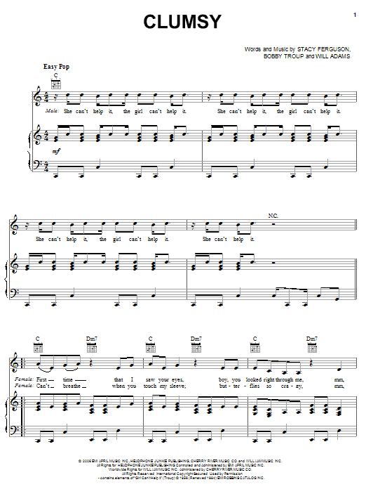 Fergie Clumsy sheet music notes and chords. Download Printable PDF.