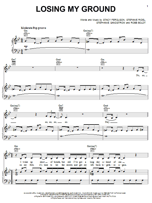 Fergie Losing My Ground sheet music notes and chords. Download Printable PDF.