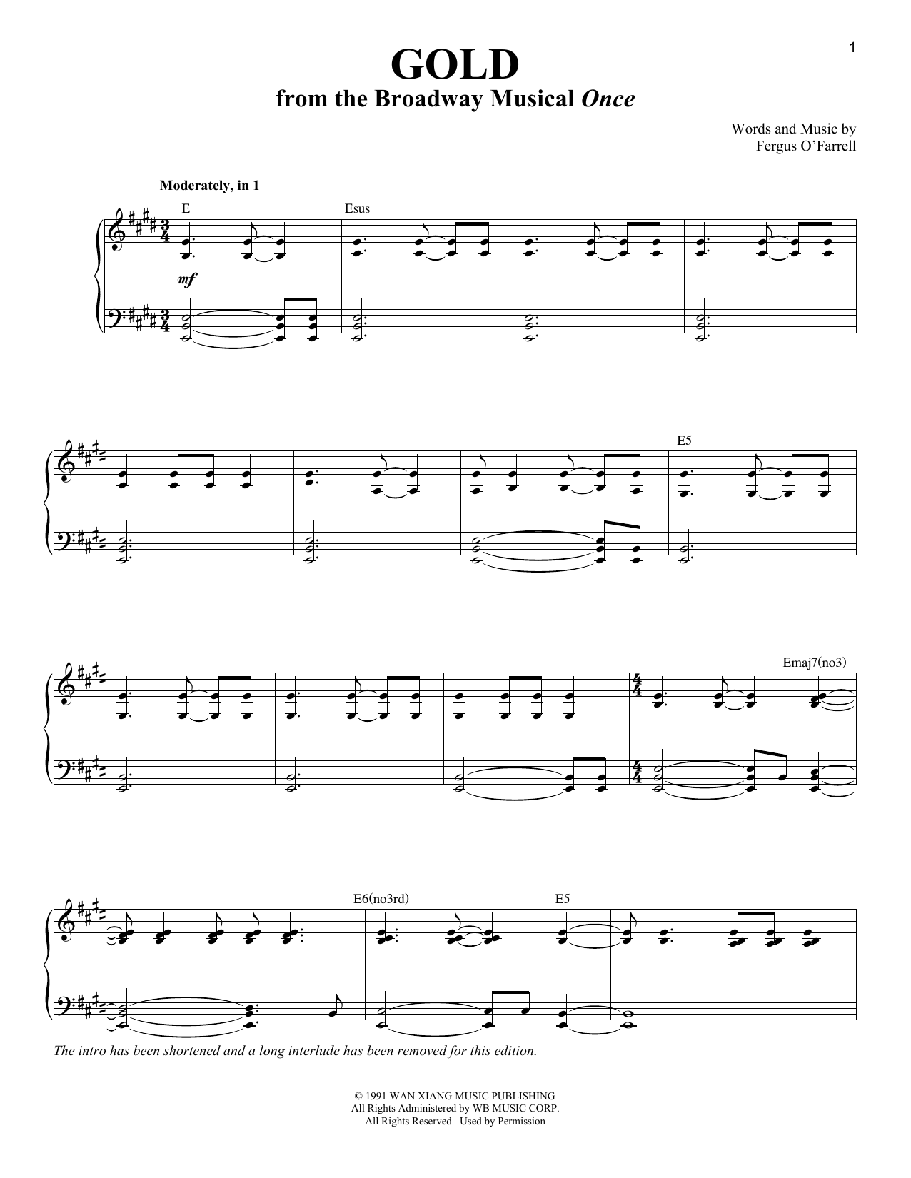 Fergus O'Farrell Gold sheet music notes and chords. Download Printable PDF.