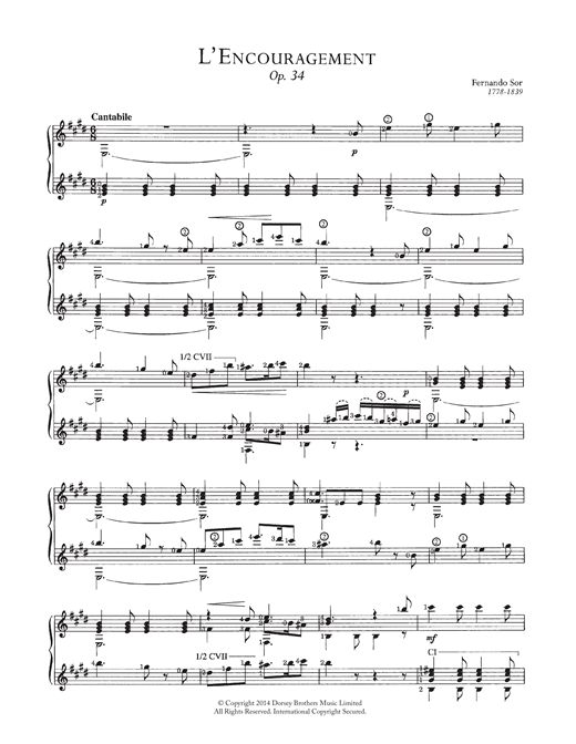 Learn to play Fernando Sor L'encouragement sheet music for Solo Guitar in minutes. Fernando Sor L'encouragement sheet music notes and chords