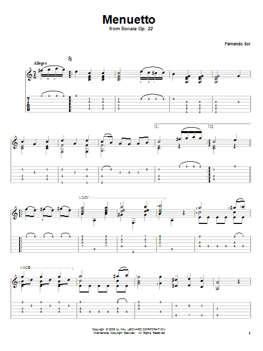 Learn to play Fernando Sor Menuetto (from Sonata Op. 22) sheet music for Guitar Tab in minutes. Fernando Sor Menuetto (from Sonata Op. 22) sheet music notes and chords. Download Printable PDF.