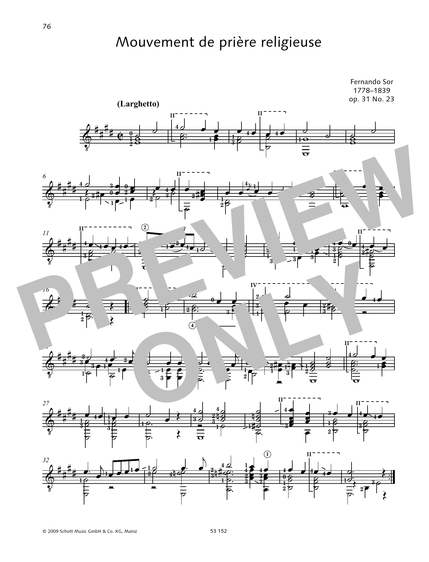 Fernando Sor Mouvement de prière religieuse sheet music notes and chords arranged for Solo Guitar