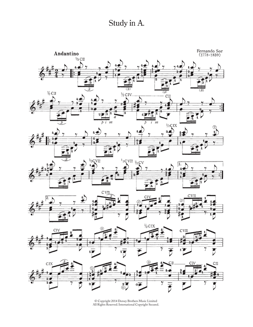 Learn to play Fernando Sor Study In A sheet music for Solo Guitar in minutes. Fernando Sor Study In A sheet music notes and chords