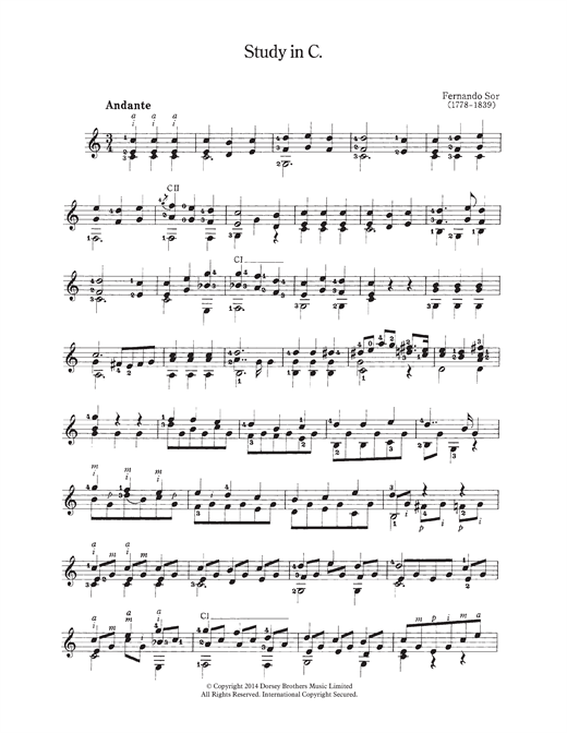Learn to play Fernando Sor Study In C sheet music for Solo Guitar in minutes. Fernando Sor Study In C sheet music notes and chords. Download Printable PDF.