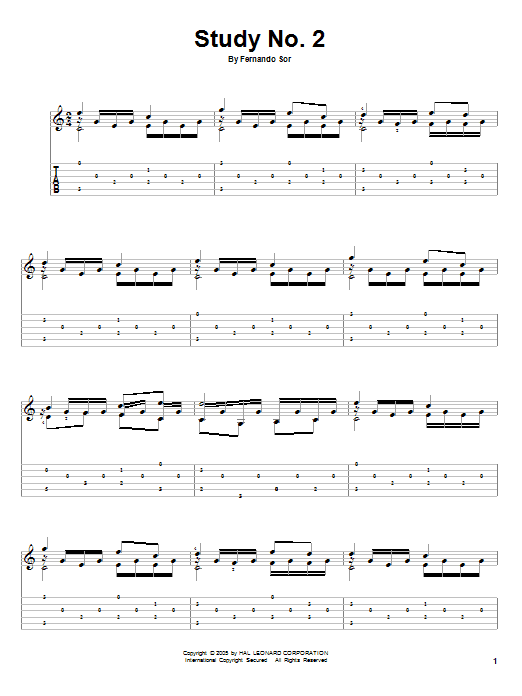 Learn to play Fernando Sor Study No. 2 sheet music for Guitar Tab in minutes. Fernando Sor Study No. 2 sheet music notes and chords. Download Printable PDF.