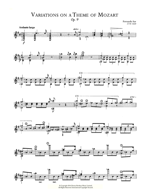 Learn to play Fernando Sor Variations On A Theme Of Mozart Opus 9 sheet music for Solo Guitar in minutes. Fernando Sor Variations On A Theme Of Mozart Opus 9 sheet music notes and chords. Download Printable PDF.