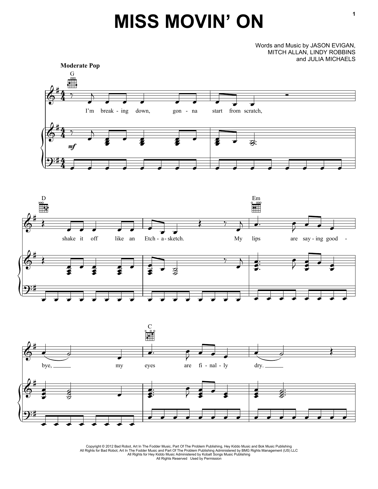 ▷ Miss You Sheet Music (Piano, Guitar, Voice) - OKTAV