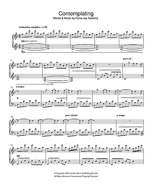 Learn to play Fiona Joy Contemplating sheet music for Piano Solo in minutes. Fiona Joy Contemplating sheet music notes and chords. Download Printable PDF.